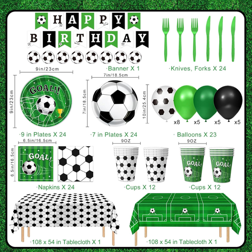 170pc Soccer Party Decorations Set - Balloons Banner Tableware Party Supplies