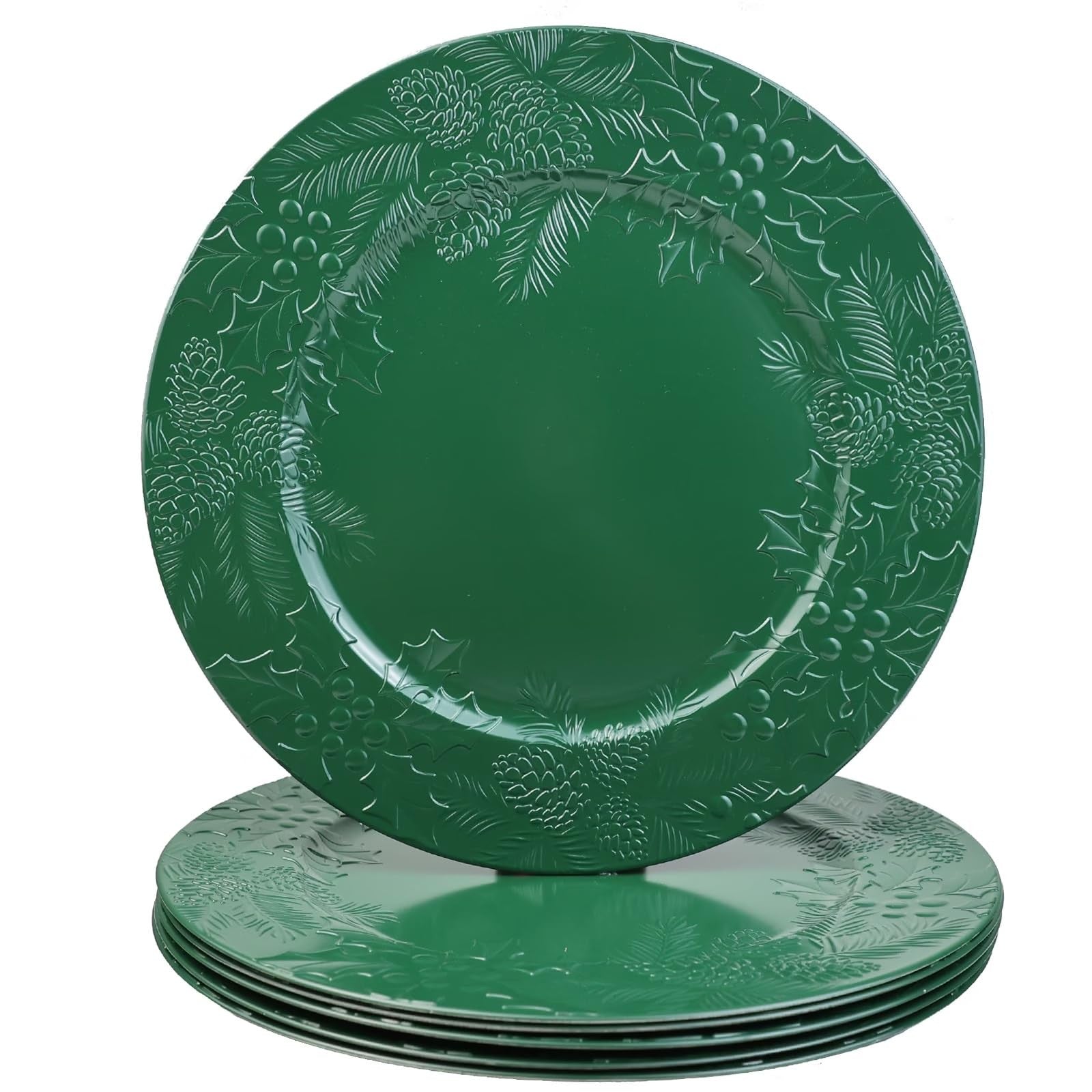 6 PCS Christmas Green Charger Plates 13 Inch Plastic Dinner Table Setting