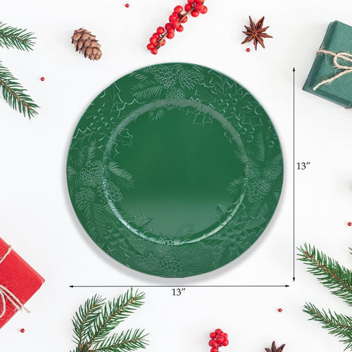6 PCS Christmas Green Charger Plates 13 Inch Plastic Dinner Table Setting